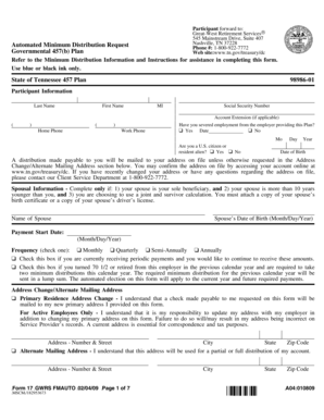 Tennessee 457(b) Plan Automated Minimum Distribution Request