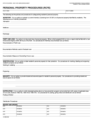 California Residential Care Facility Personal Property Procedures