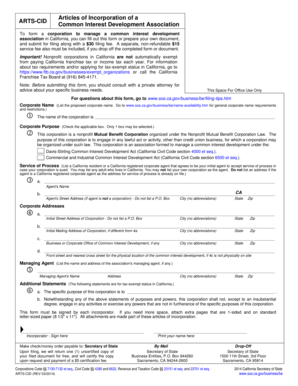 California Articles of Incorporation for Common Interest Development
