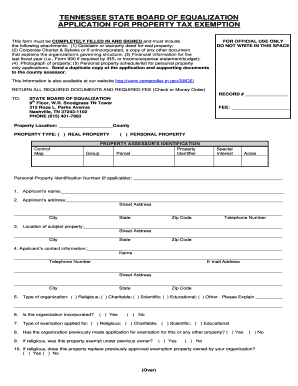 Tennessee Property Tax Exemption Application