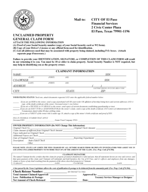 Texas Unclaimed Property General Claim Form