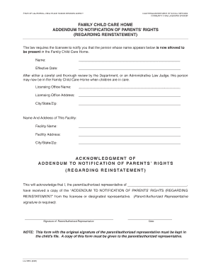 California Family Child Care Home Reinstatement Notice