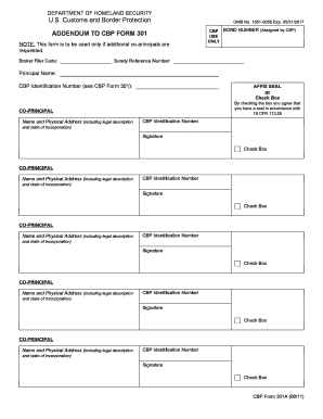 Addendum to CBP Form 301 for Additional Co-Principals