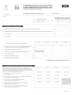 NYC Underpayment of Estimated Unincorporated Business Tax 2007