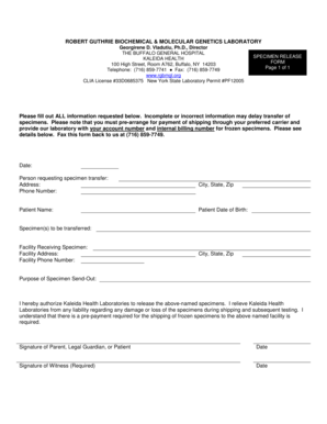 Kaleida Health Specimen Release Form