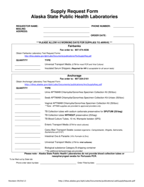 Alaska State Public Health Lab Supply Request Form