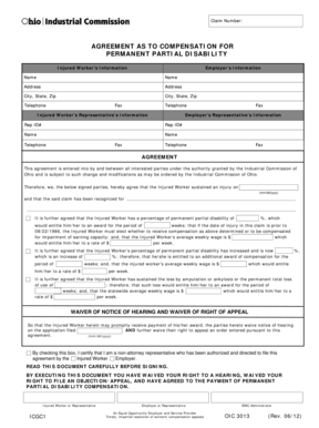 Ohio Permanent Partial Disability Compensation Agreement