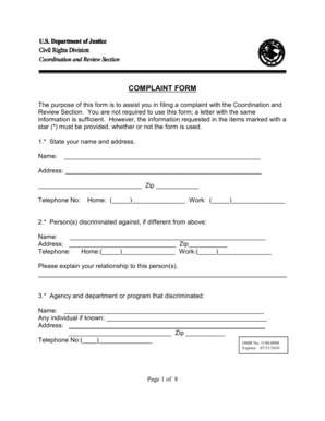 US Federal Discrimination Complaint Form