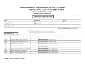 Virginia COVA Care and HDHP Materials Order Form