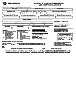 USA Swimming 2015 Athlete Registration Application