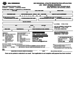 USA Swimming 2015 Athlete Registration Application