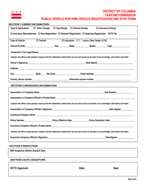 DC Taxicab Commission Vehicle Registration Form