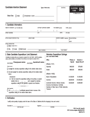 California Candidate Intention Statement Form 501