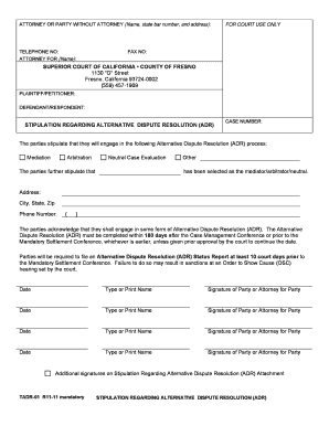 Stipulation Regarding Alternative Dispute Resolution (ADR)