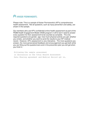 Kaiser Permanente Health Assessment Form
