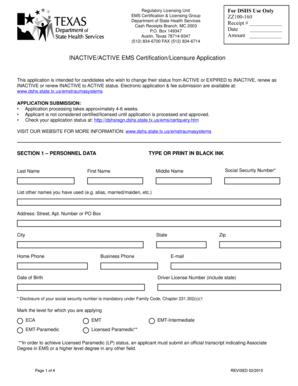 Texas EMS Certification Licensure Application