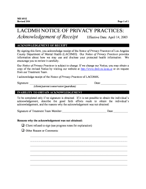 LACDMH Privacy Practices Acknowledgement Form