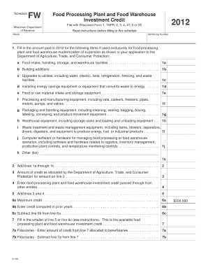 Wisconsin Food Processing Plant and Food Warehouse Investment Credit Form