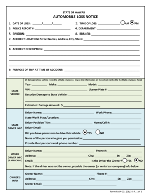 Hawaii Automobile Loss Notice