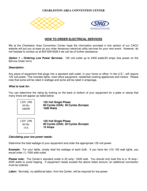 Charleston Area Convention Center Electrical Service Order Form