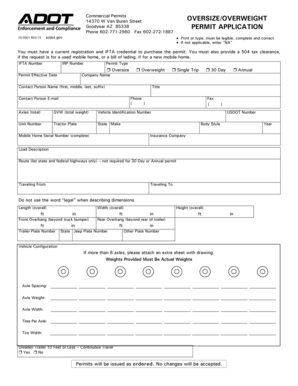 Arizona Oversize Overweight Permit Application