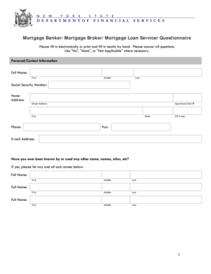 New York Mortgage Banker Questionnaire