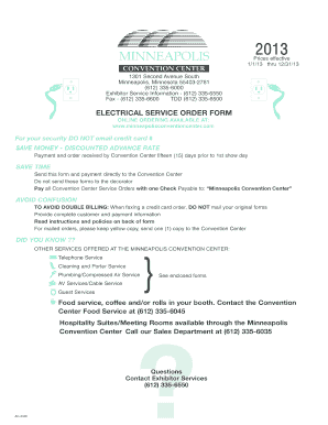 Minneapolis Convention Center Electrical Service Order Form