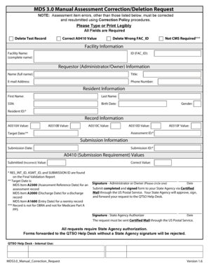 MDS 3.0 Manual Assessment Correction Request