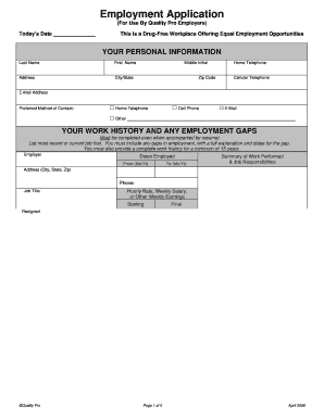 Quality Pro Employment Application