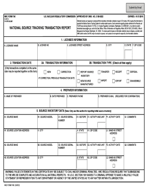 NRC Form 748 National Source Tracking Transaction Report