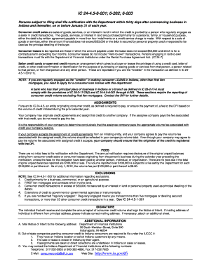 Indiana Uniform Consumer Credit Code Notice of Intent