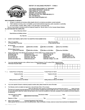 Colorado Unclaimed Property Report Form A
