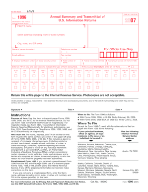 IRS Form 1096 Annual Summary and Transmittal