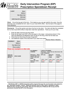 Early Intervention Program Prescription Spenddown Receipt