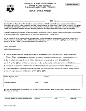 Health Status Report for Child Care Assistance Program