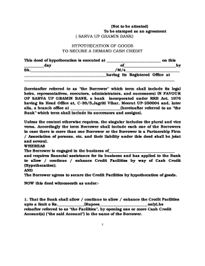 Hypothecation Agreement for Cash Credit