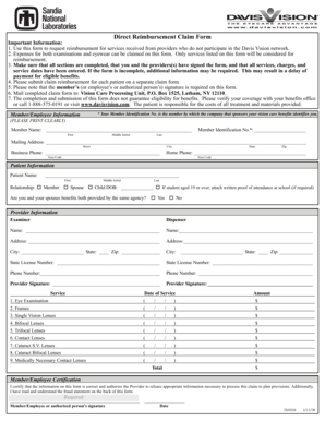 Davis Vision Direct Reimbursement Claim Form