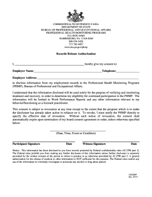 Pennsylvania Records Release Authorization