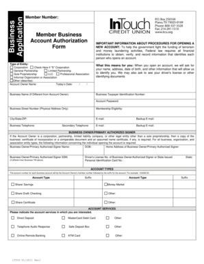 Business Account Authorization Form