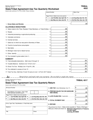 Michigan Tribal Use Tax Quarterly Worksheet