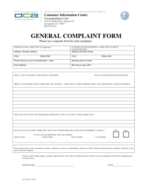 California General Complaint Form