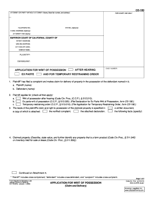 Application for Writ of Possession