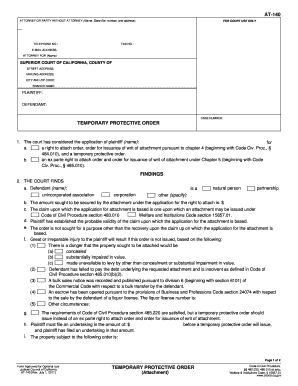 California Temporary Protective Order AT-140
