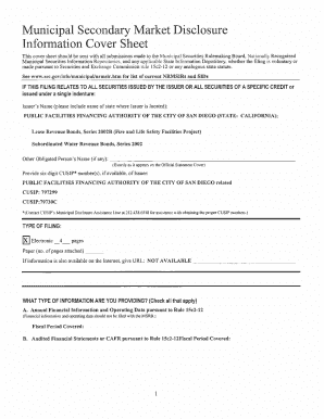 Municipal Secondary Market Disclosure Information Cover Sheet
