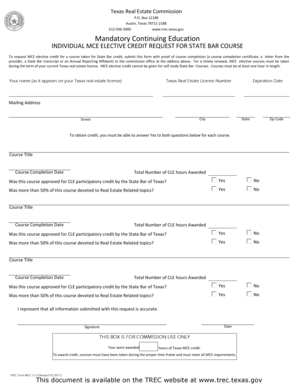 Texas MCE Elective Credit Request Form