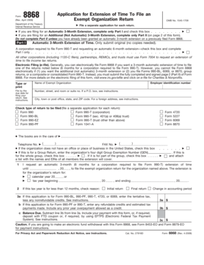 Form 8868 Application for Extension of Time To File