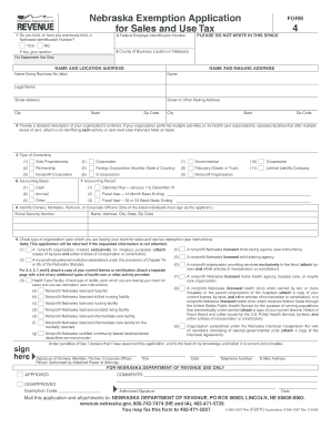 Nebraska Sales and Use Tax Exemption Application