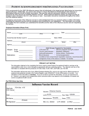 Patient Acknowledgement for Influenza Vaccination