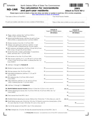 North Dakota Nonresident Tax Schedule ND-1NR