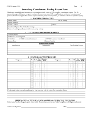 Secondary Containment Testing Report Form